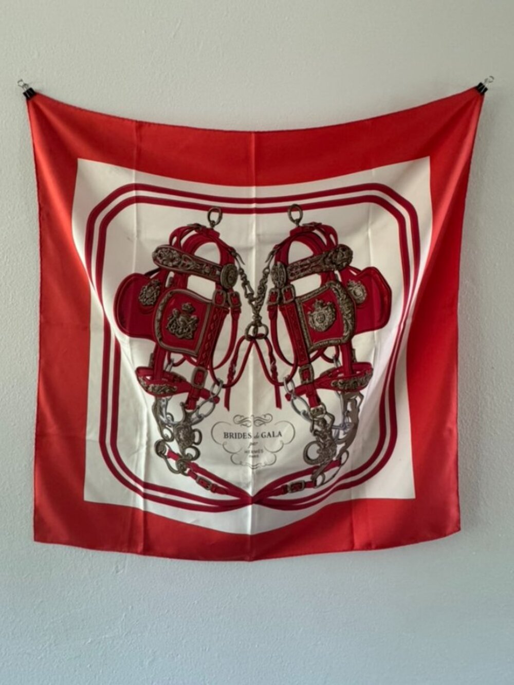 Hermès Brides de Gala Carre 90 - Red and White Equestrian Scarf